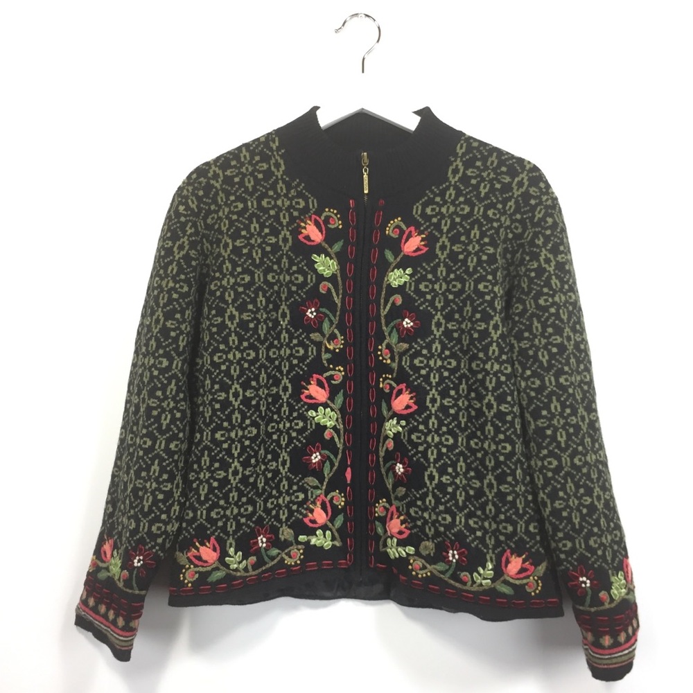 Carson Small Jacket Knit Floral Velvet Embroidered